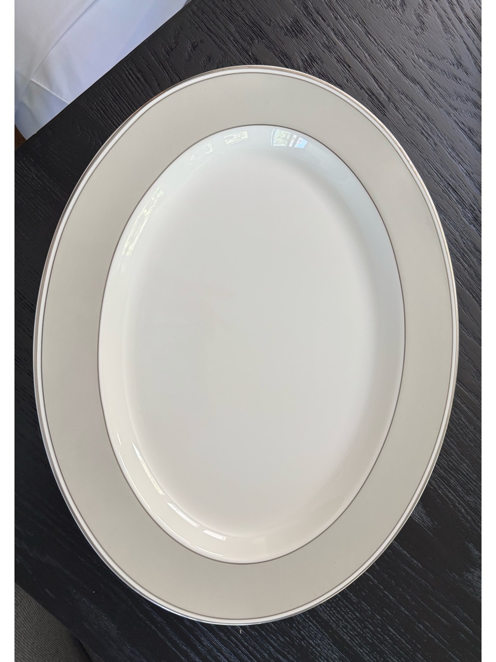 Lenox Kate Spade Sadie Street Classic White and Gray Rim Oval Serving Platter